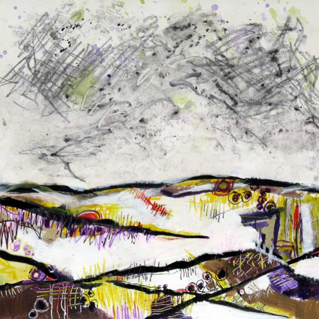 abstract mixed media landscape with drawing